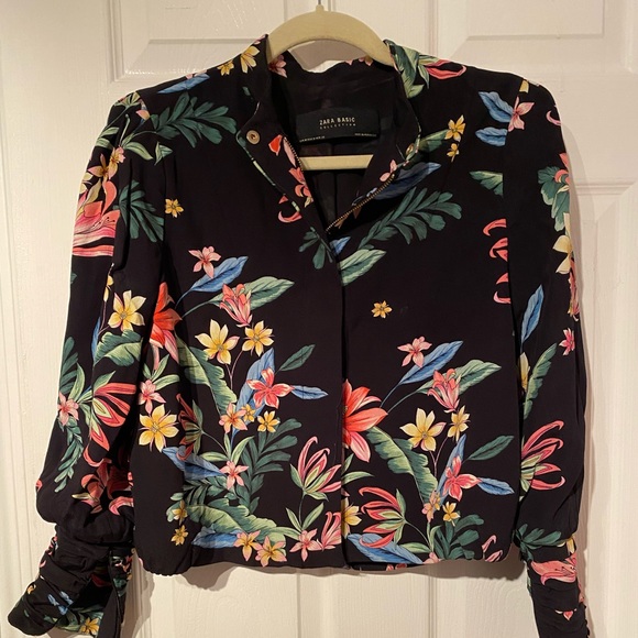 Zara Floral Zip Up Blazer Jacket - Picture 2 of 5